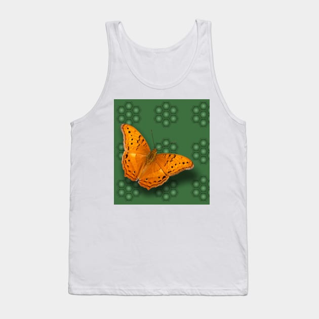 Beautiful orange butterfly on green pattern background Tank Top by hereswendy